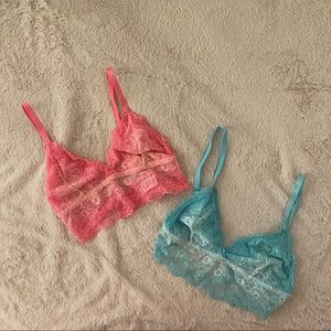 Two bralettes (blue and pink) size XS